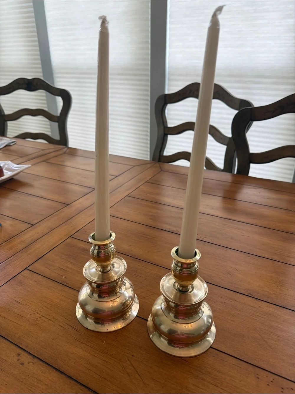 Vintage Heavy Brass Taper Candle Holders with Hollywood Regency Style - Set of 2